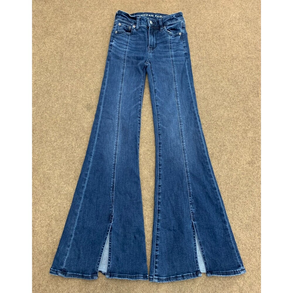 American Eagle Jeans Womens 000 Festival Flare Next Stretch Dark Wash Bell Denim